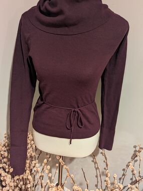 INC International Concepts Plum Cowl Neck Tie-Waist Sweater